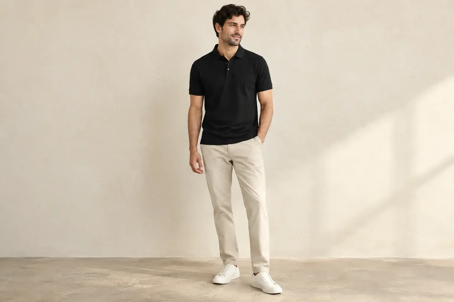 Man wearing a black polo shirt